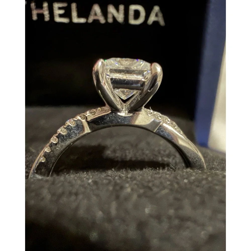 NEW Genuine Moissanite Princess Cut Twisted Band Engagement Ring Silver Size 7